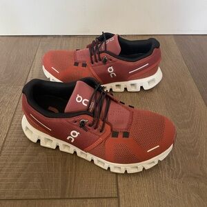 On Running Athletic Shoes in Red and White